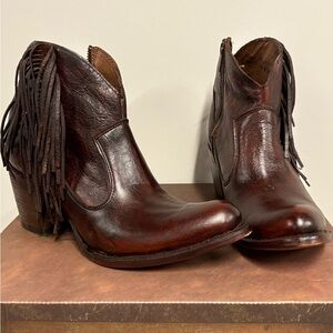 Fringed Brown Leather Ankle Boots